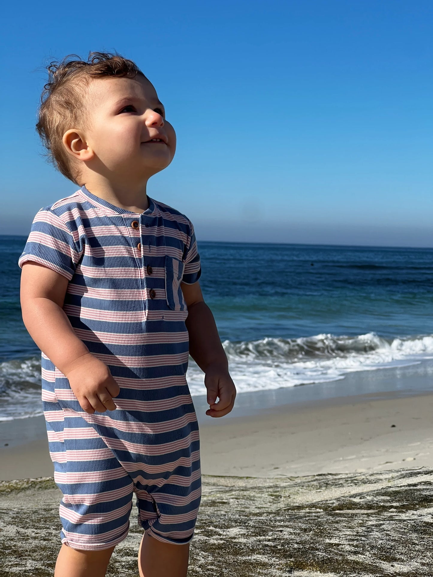 Blue and Pink Stripe Camborne Henley Romper