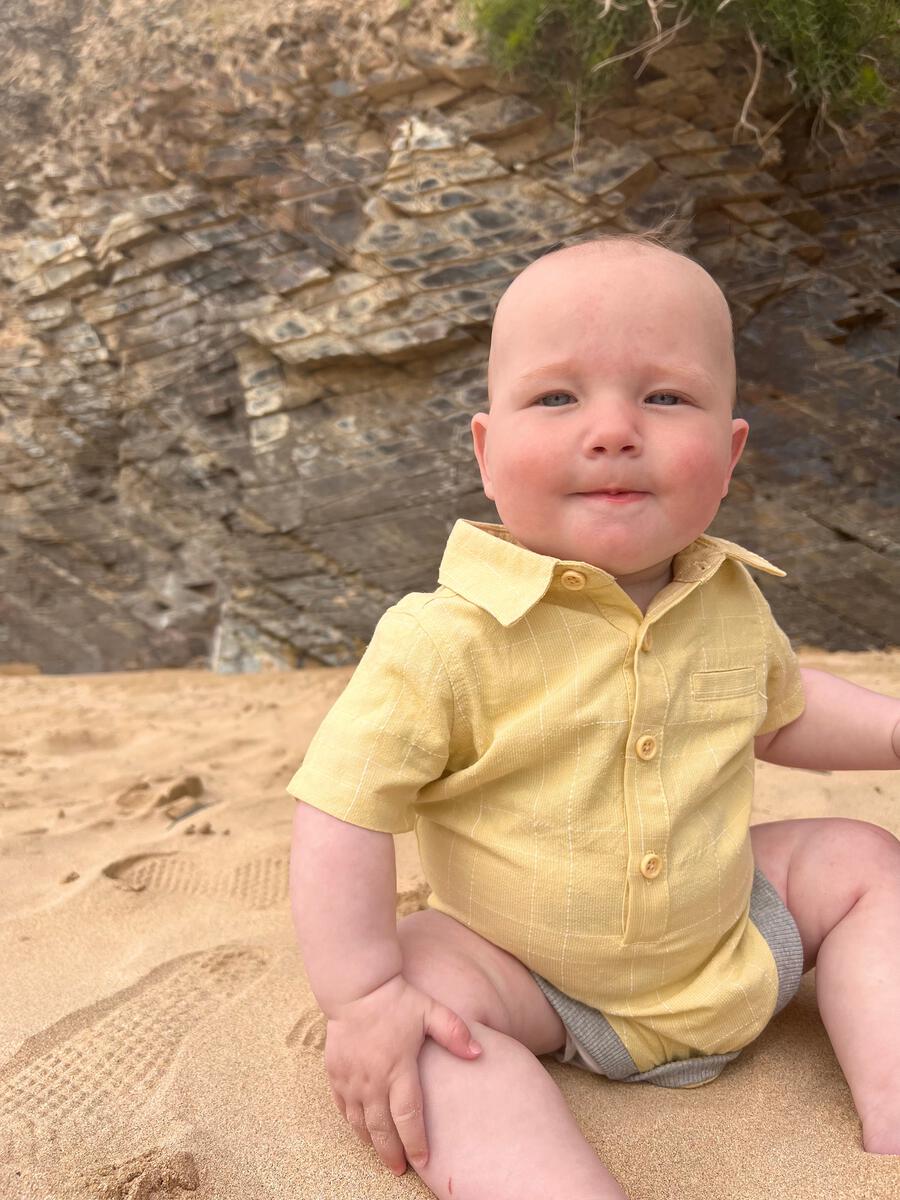 Helford Woven Onesie, Gold Grid