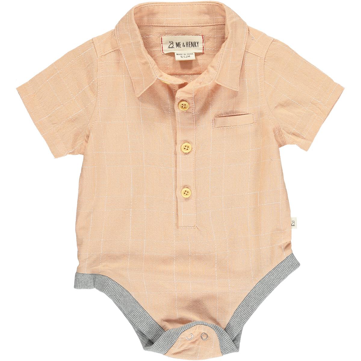Helford Woven Onesie, Peach Grid