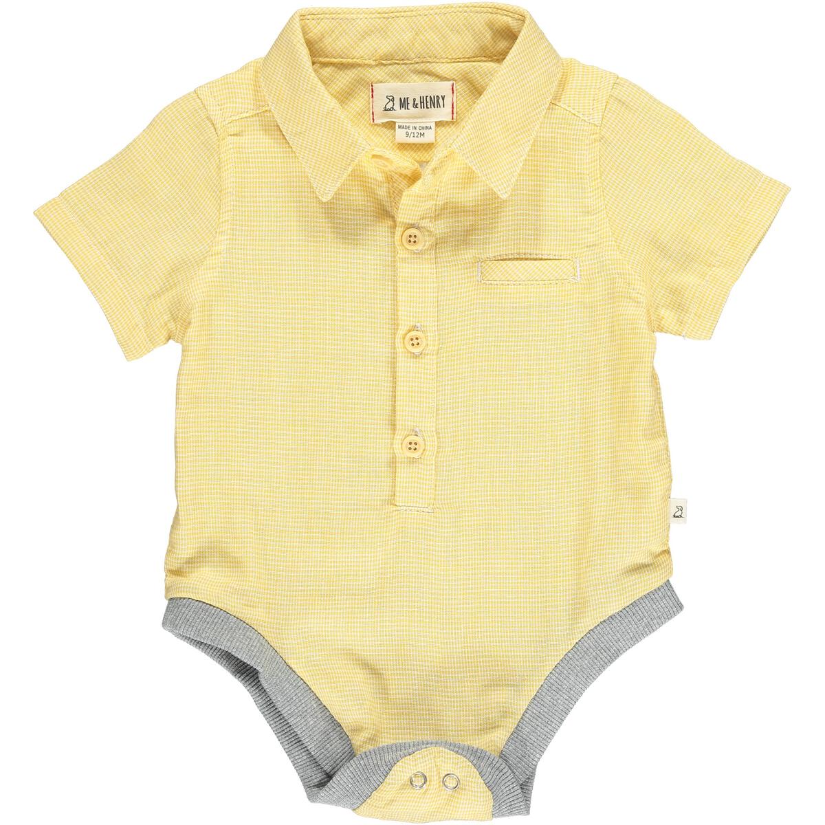 Helford Woven Onesie, Gold Microcheck