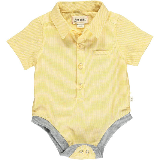 Helford Woven Onesie, Gold Microcheck