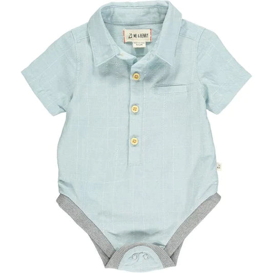 Helford Woven Onesie, Blue Grid