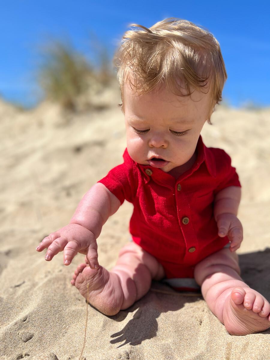 Helford Woven Onesie, Red
