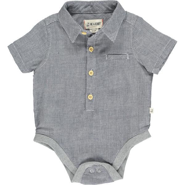 Helford Woven Onesie, Charcoal Microcheck